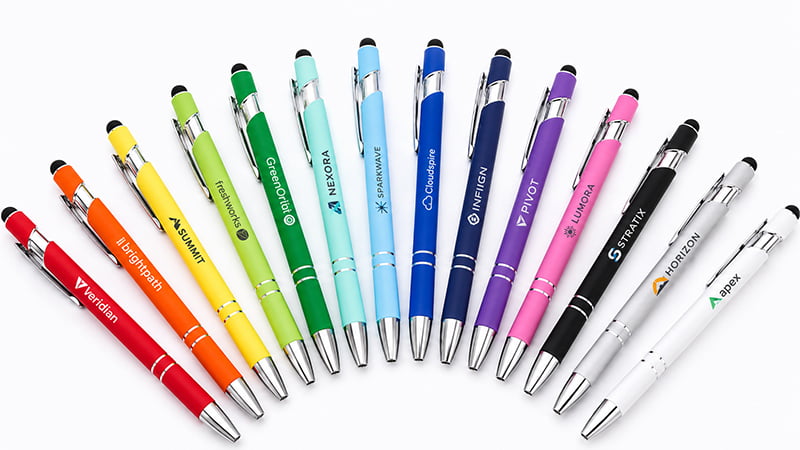 Colorful stylus pens with black rubber tips for touchscreen use