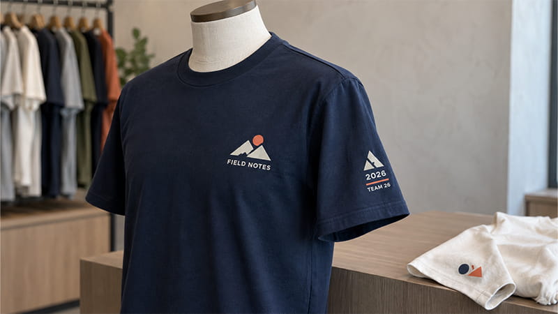 T-shirt sleeve print design showing secondary branding or event details on the sleeve.